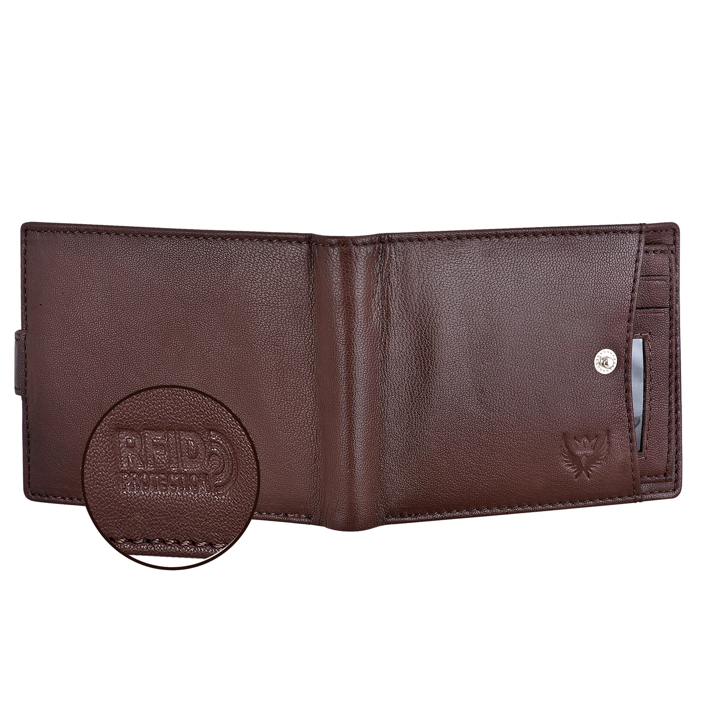 Lorenz Bi-Fold Dark Brown RFID Blocking Leather Wallet for Men with External Card Holder & Coin Pocket Feature